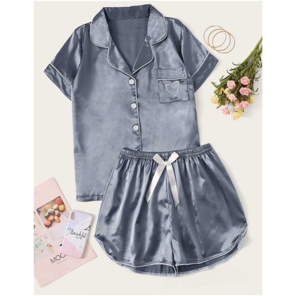 Other - Grey- Bluh Satin shorts set